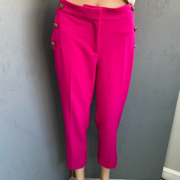 LOFT Pants Hot Pink Sailor Trim Ankle Slim Style 643886 Vibrant Pink Fabric - Picture 2 of 15